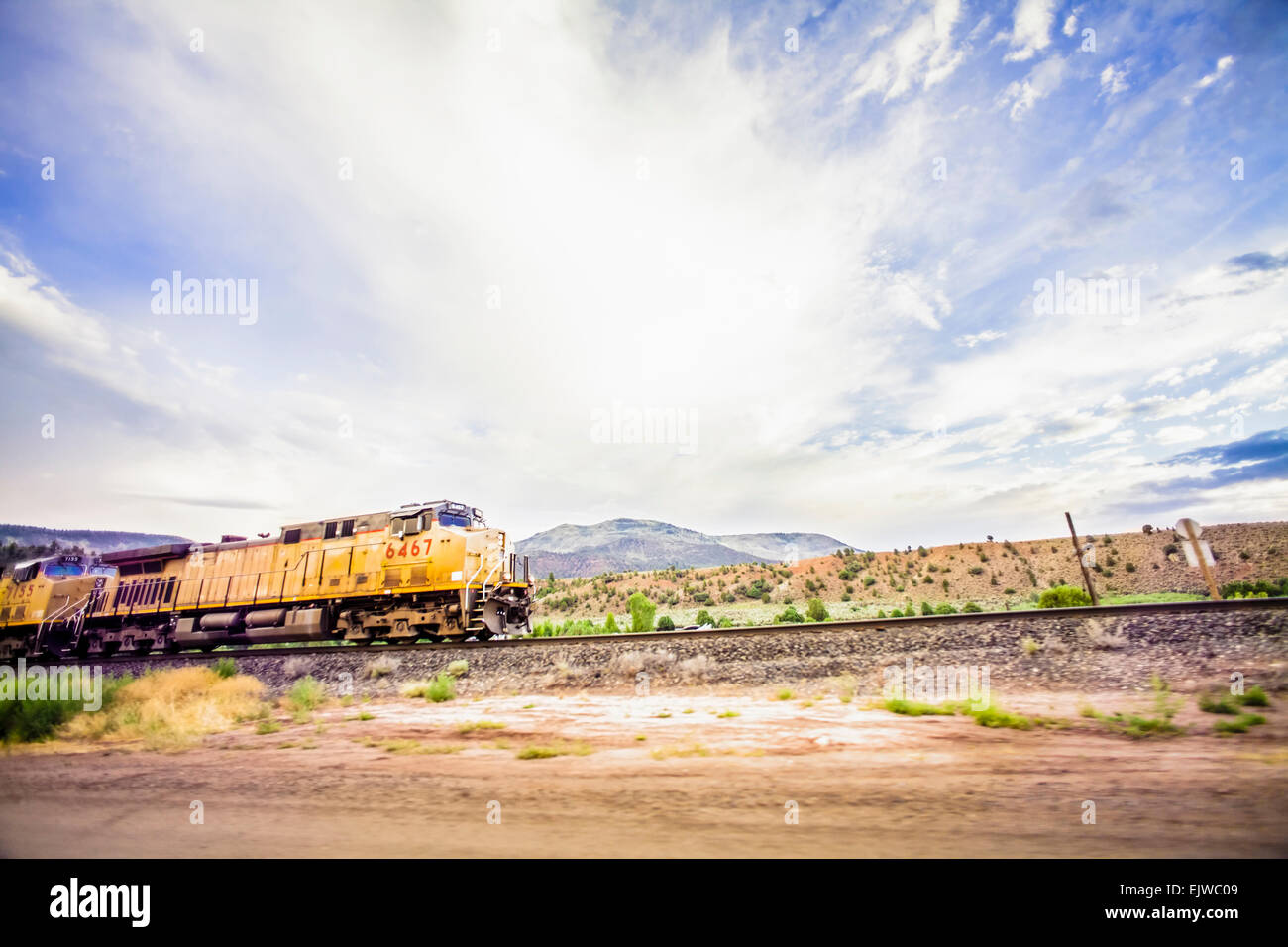USA, Colorado, Train on railroad tracks in countryside Stock Photo Alamy