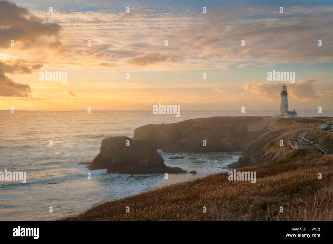 USA, Oregon, Yaquina Head Light house, Scenic view of lighthouse at ...