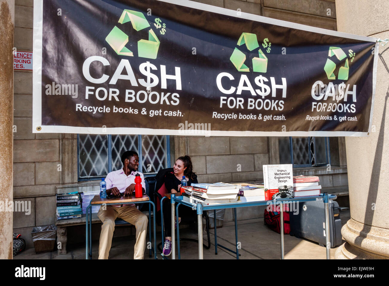 Johannesburg South Africa,Braamfontein,Wits University,University of the Witwatersrand,higher education,East Campus,banner,cash for books,recycling,bo Stock Photo