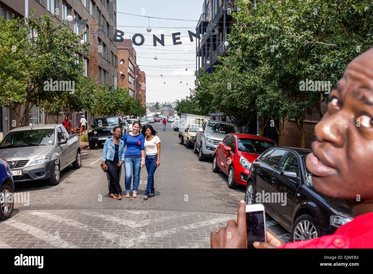 Johannesburg South Africa,African Maboneng District,Arts on Main,gentrified urban neighborhood,friends,posing,Black Blacks African Africans ethnic min Stock Photo