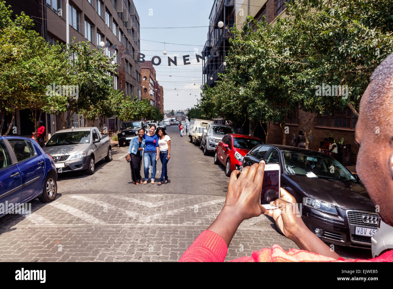 Johannesburg South Africa,African Maboneng District,Arts on Main,gentrified urban neighborhood,friends,posing,Black Blacks African Africans ethnic min Stock Photo