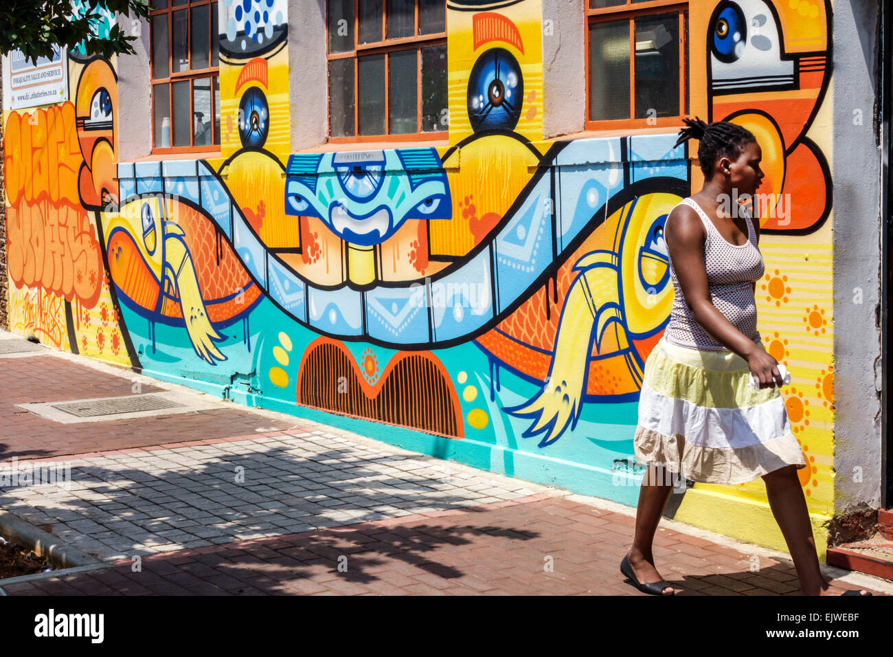 Johannesburg South Africa,Maboneng District,Arts on Main,Commissioner Street,gentrified urban neighborhood,wall,mural,painting,Black woman female wome Stock Photo