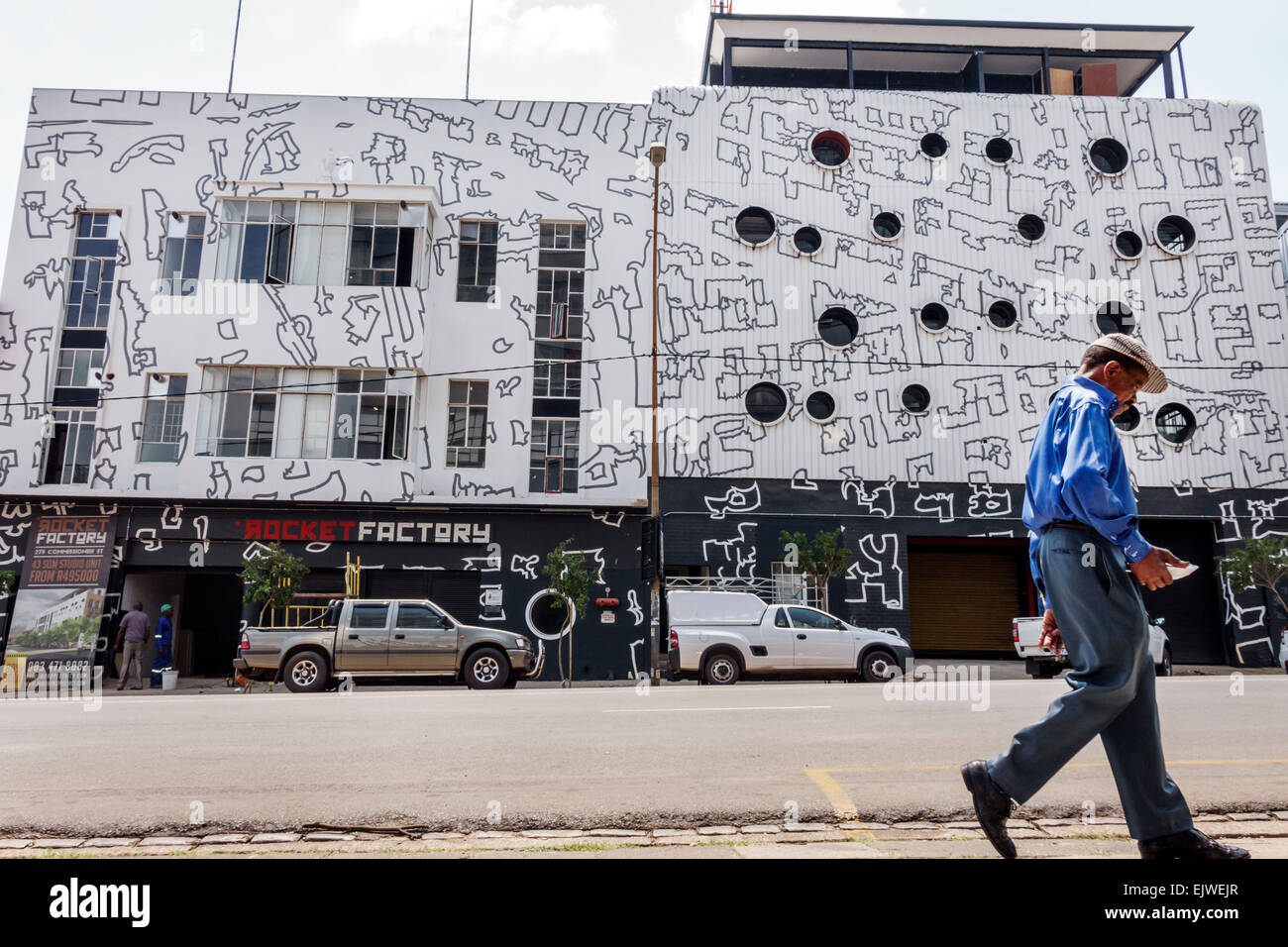 Johannesburg South Africa,Maboneng District,Commissioner Street,Arts on Main,gentrified urban neighborhood,Rocket Factory,building,residential,mural,B Stock Photo