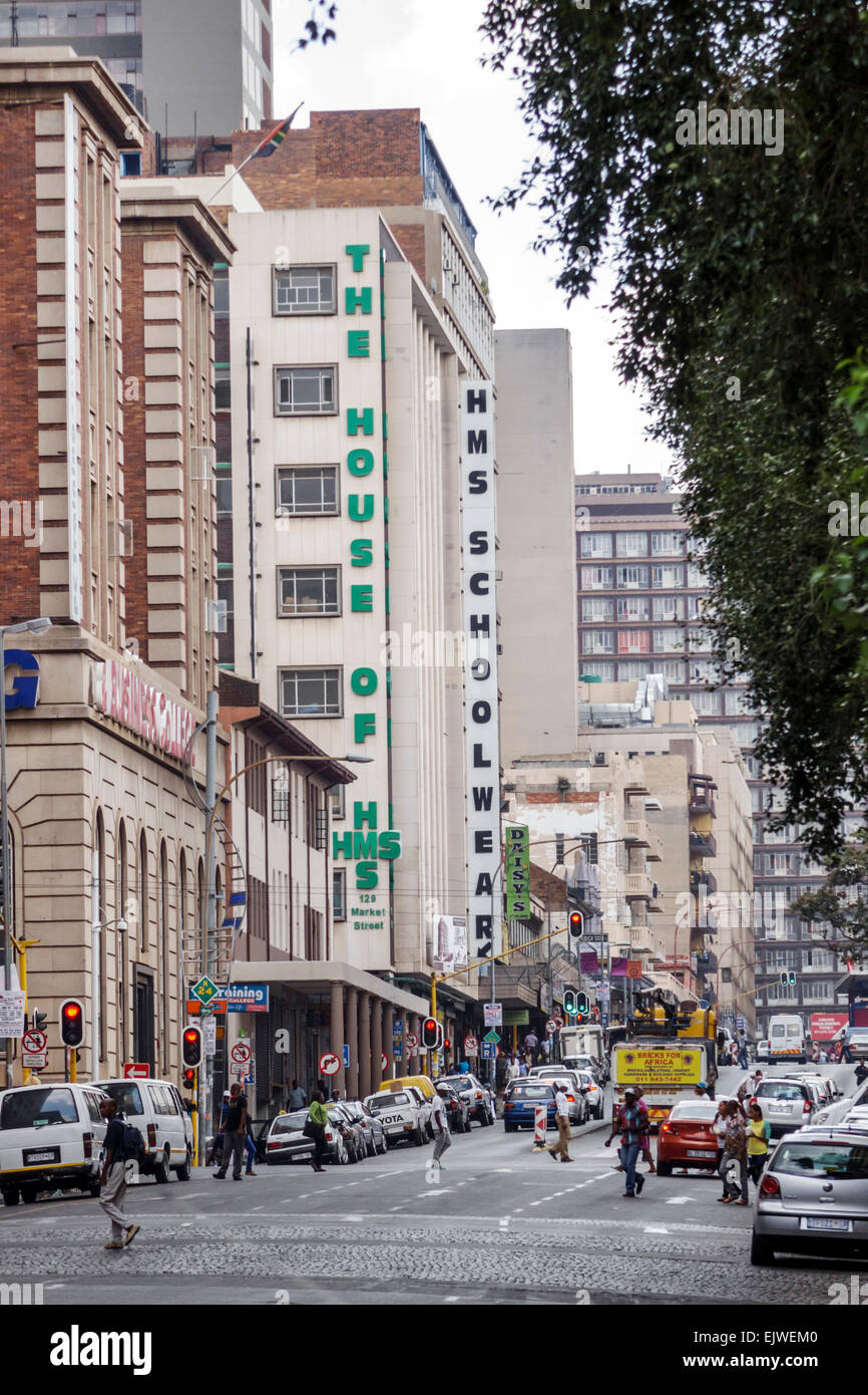 Johannesburg South Africa,Troye Street,buildings,traffic,House of HMS Schoolwear,clothing manufacturer,sign,SAfri150306125 Stock Photo