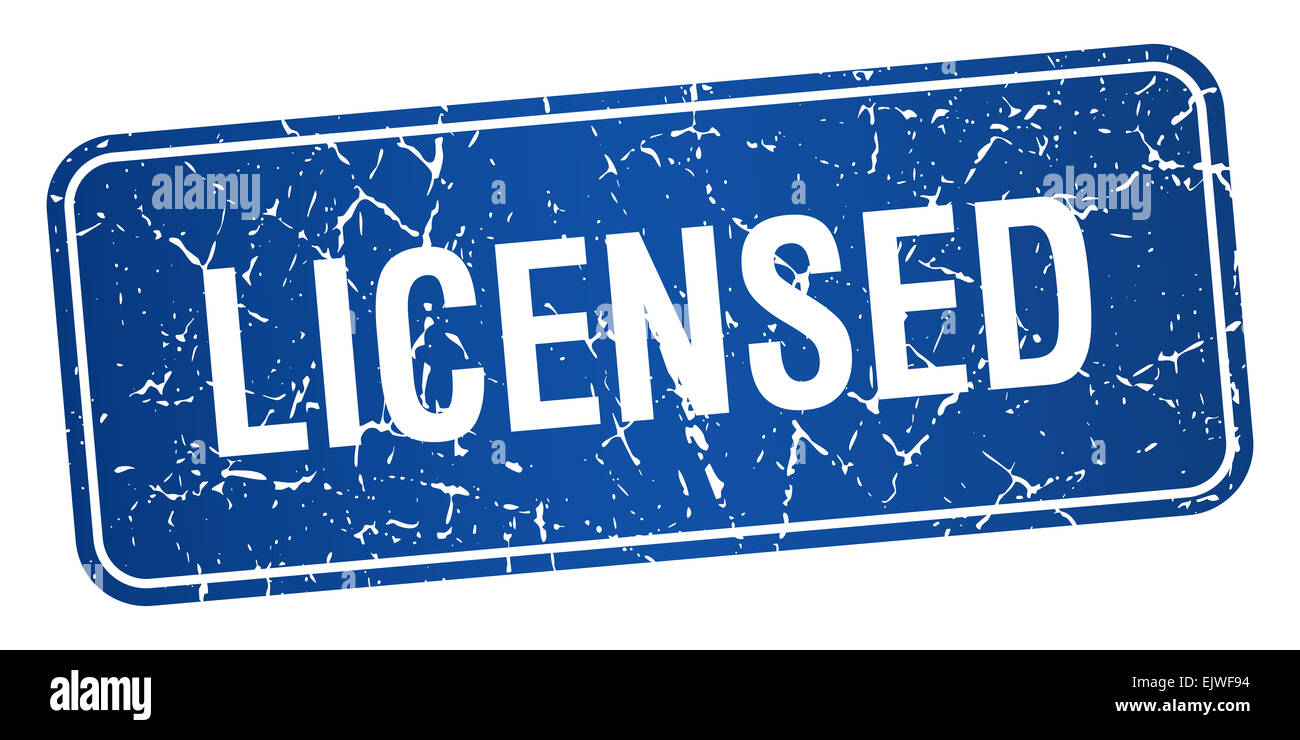 licensed blue square grunge textured isolated stamp Stock Photo - Alamy