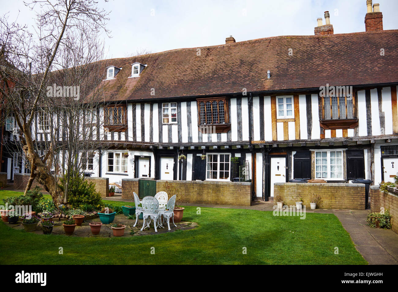 Black And White Tudor Buildings In Vicars Close Lichfield Staffordshire UK Stock Photo