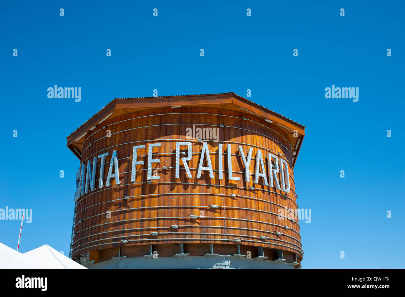 USA New Mexico NM Santa Fe Railway water tower at the railyard Stock Photo