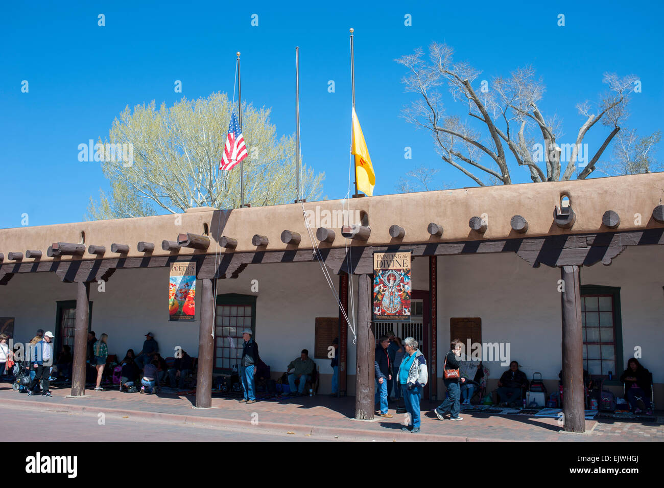 USA New Mexico NM Santa Fe Plaza - Palace of the Governors and The New ...