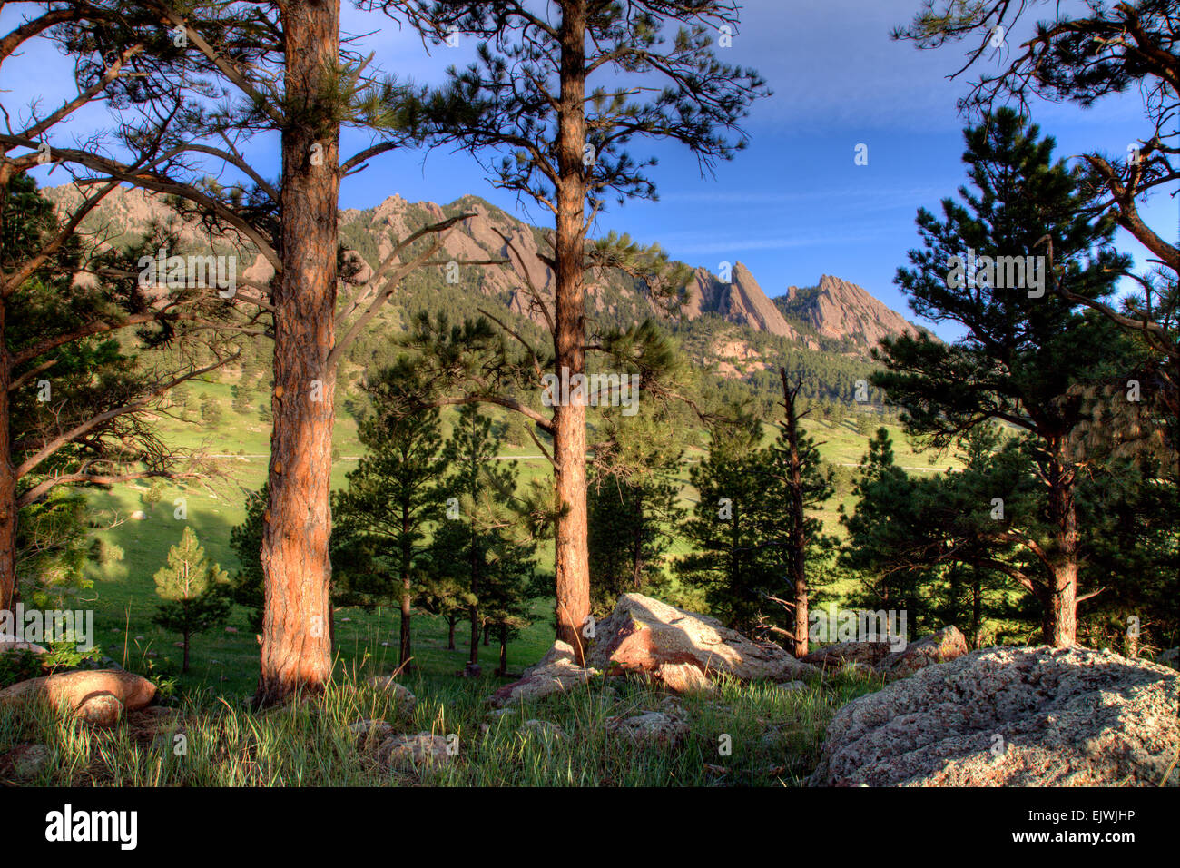 Flat Iron Mountains near Boulder, Colorado Stock Photo