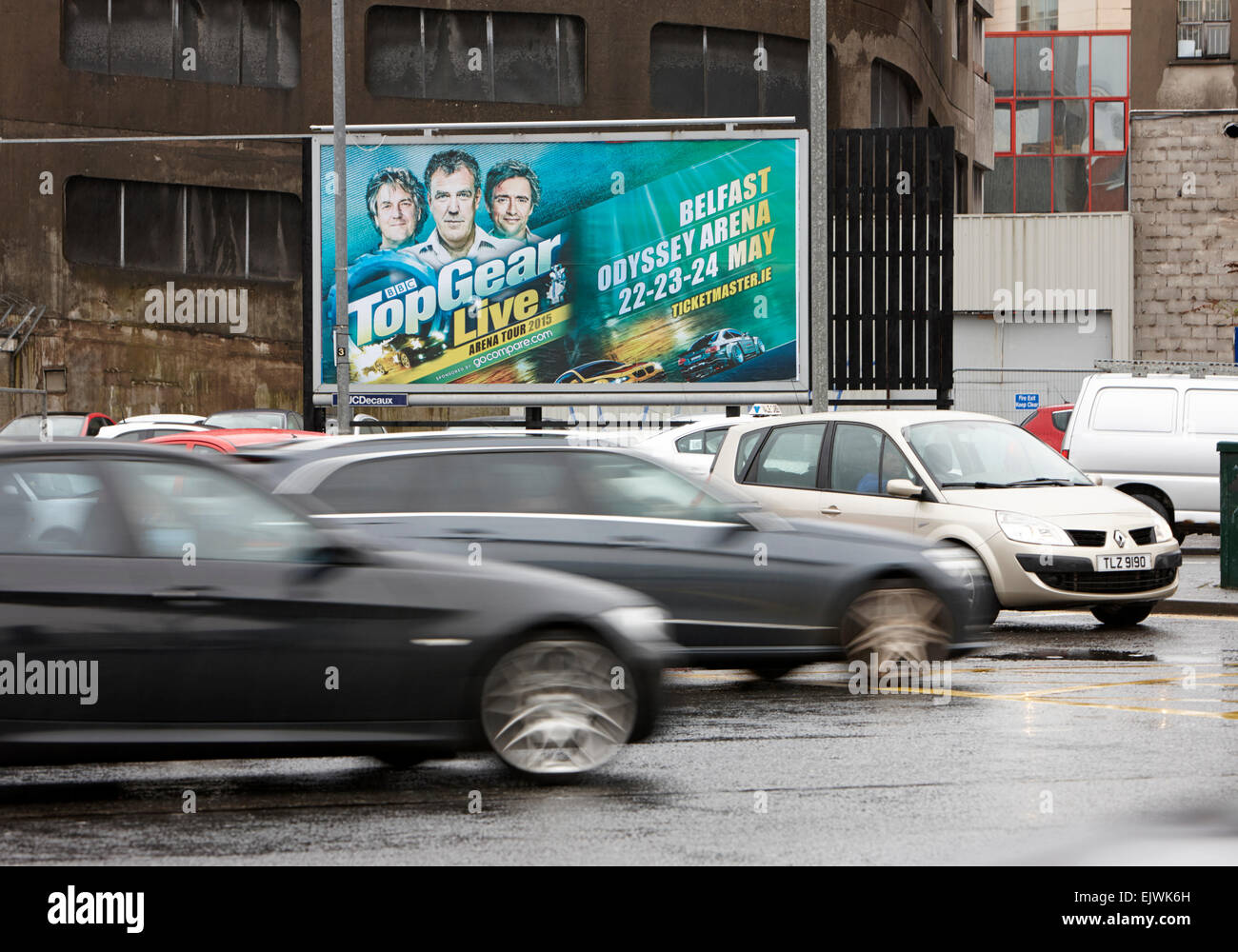 Belfast, Northern Ireland. 01st Apr, 2015. BBC TopGear live advertisement featuring Jeremy Clarkson still on display in Central Belfast advertising their show in May 2015. Credit:  Radharc Images/Alamy Live News Stock Photo