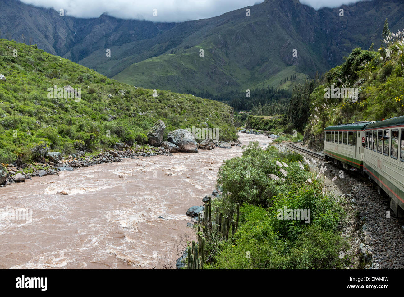 Peru.  Urubamba River Seen from Inca Rail Train en Route to Machu Picchu. Stock Photo