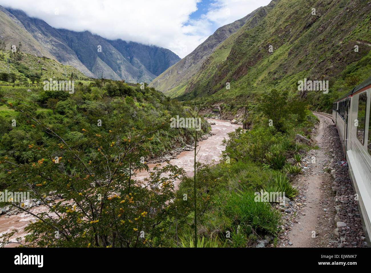Peru.  Urubamba River Seen from Inca Rail Train en Route to Machu Picchu. Stock Photo