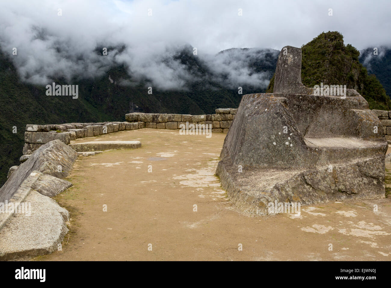 Peru, Machu Picchu.  The Intiwatana, Hitching Post of the Sun. Stock Photo