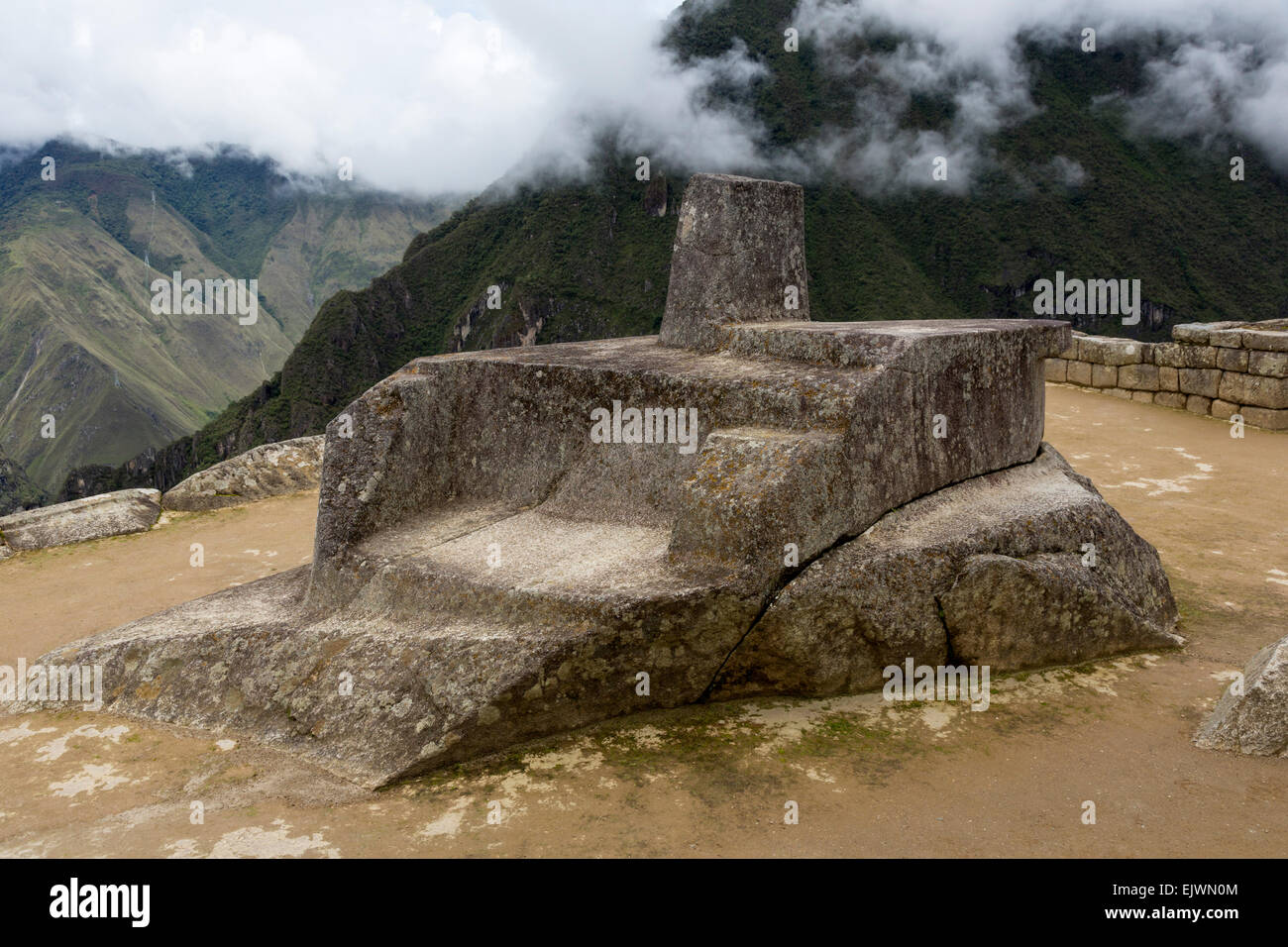 Peru, Machu Picchu.  The Intiwatana, Hitching Post of the Sun. Stock Photo