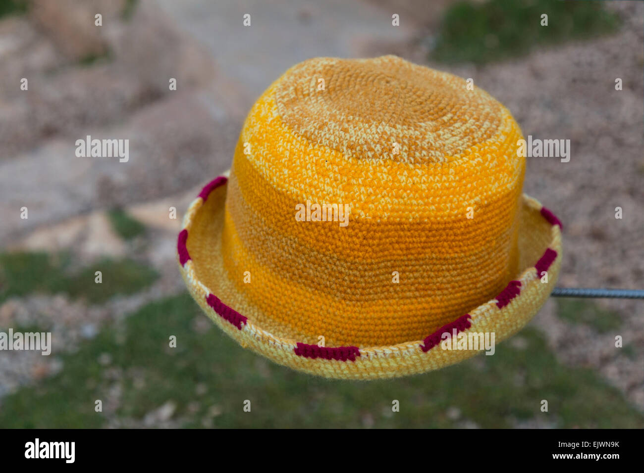 Peru, Urubamba Valley.  Peruvian Quechua Woolen Hat. Stock Photo