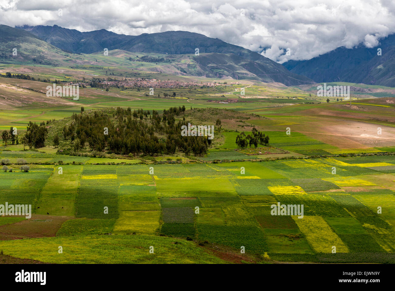 Peru, Urubamba Valley.  Farmland at the Foot of the Andes. Stock Photo