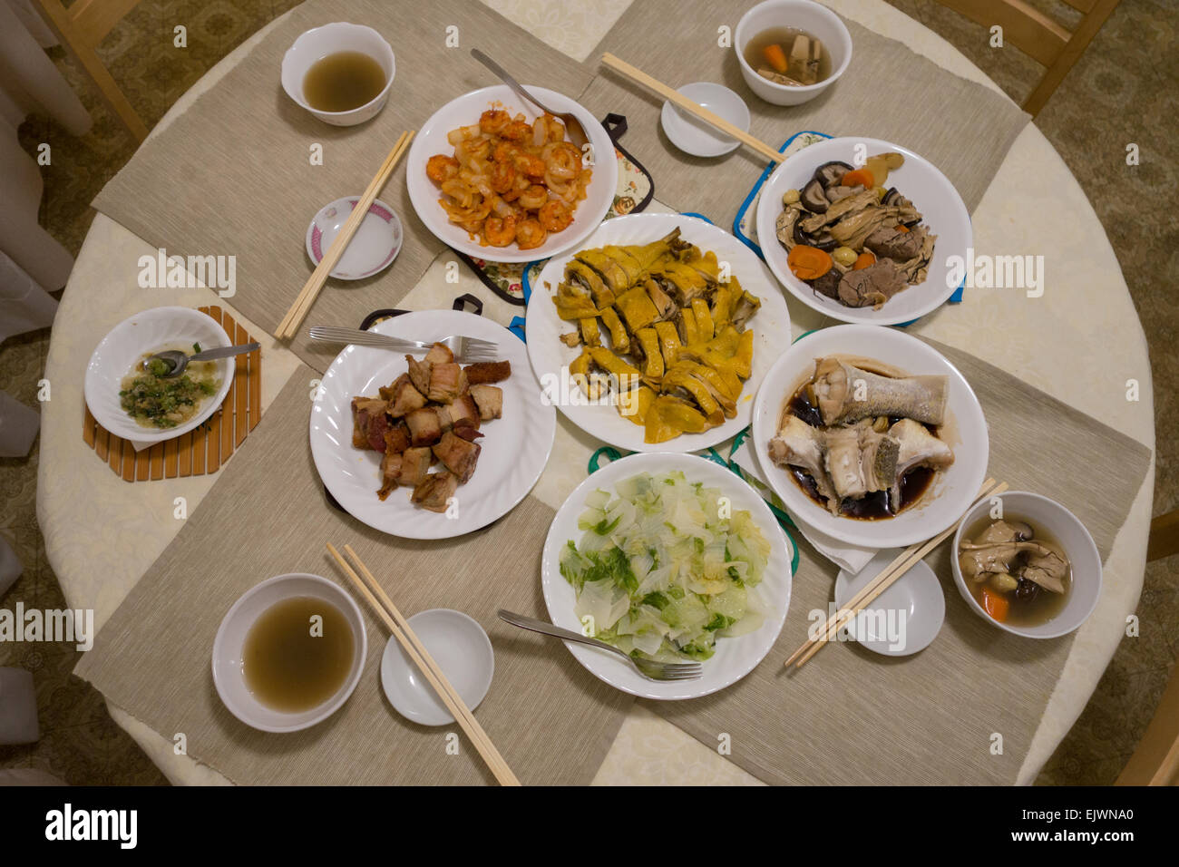 asian chinese new year dinner family home meal Stock Photo