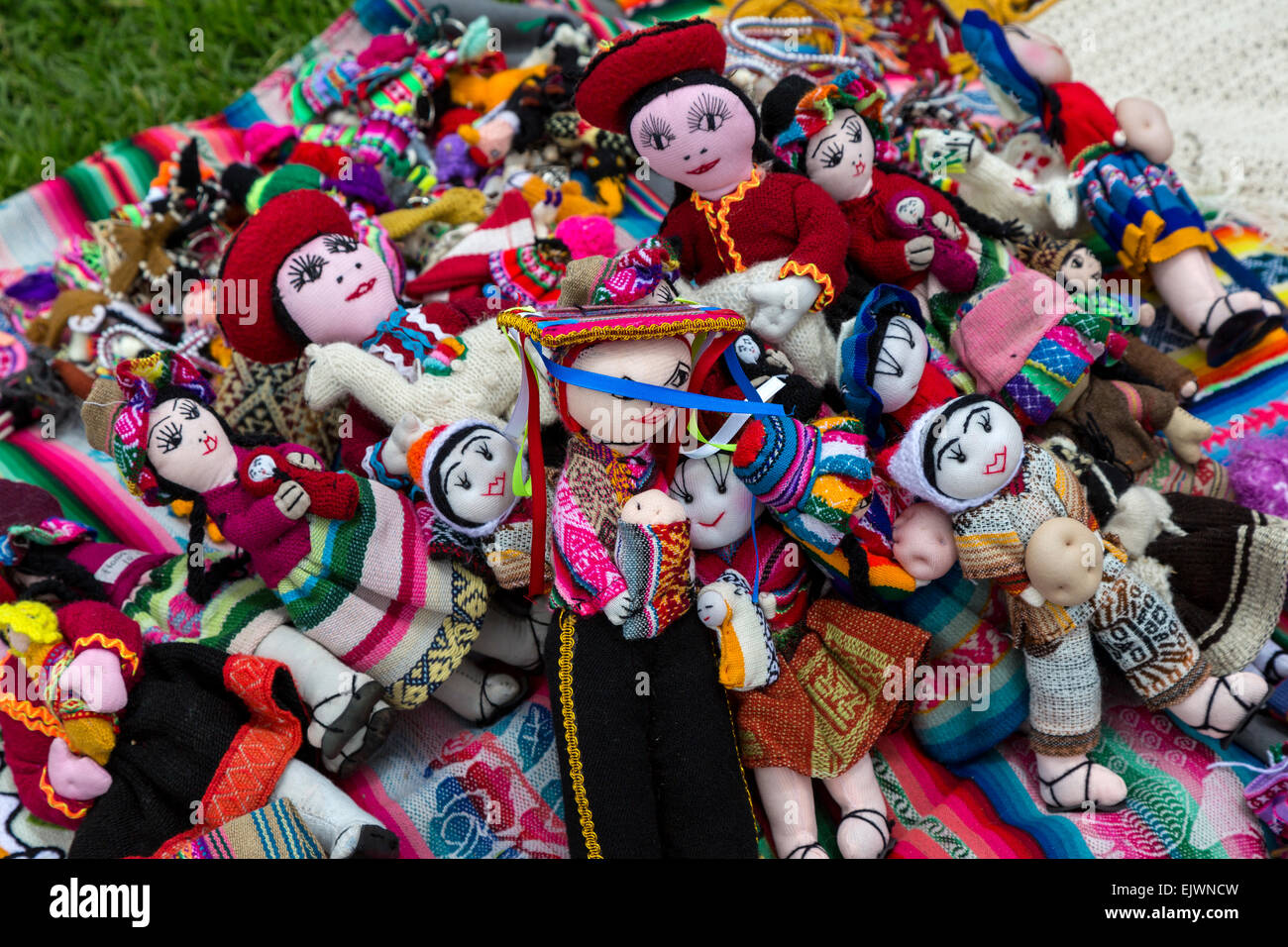 Peru, Urubamba Valley, Quechua Village of Misminay.  Dolls Made by Villagers for Sale to Tourists. Stock Photo