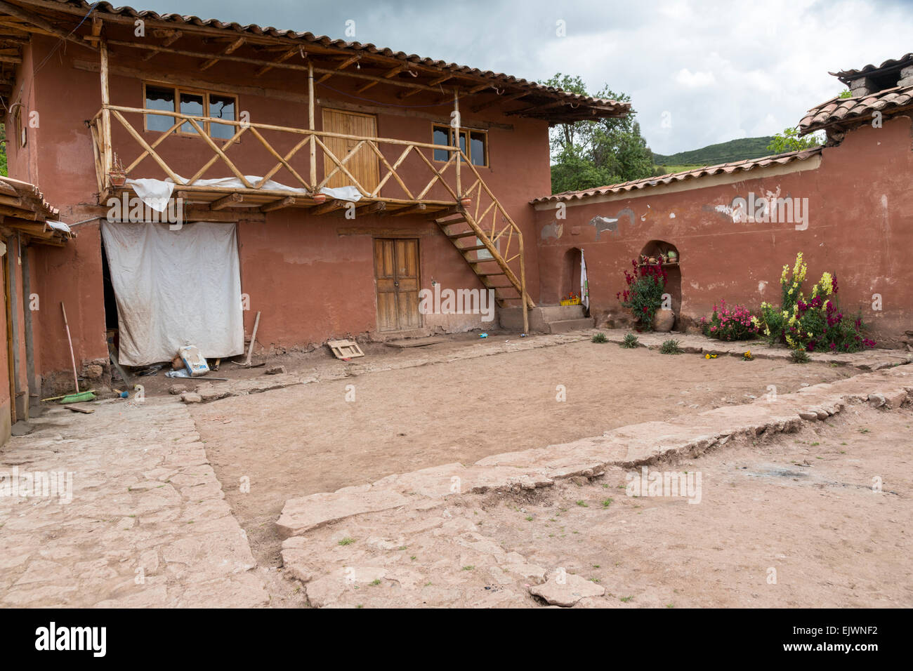 Peru, Urubamba Valley, Quechua Village of Misminay.  Inside a Residential Compound. Stock Photo