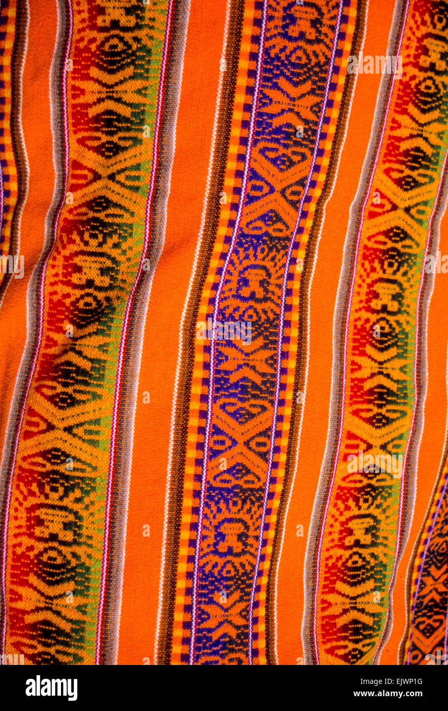 Peru, Pisac.  Quechua Fabric with Traditional Design. Stock Photo