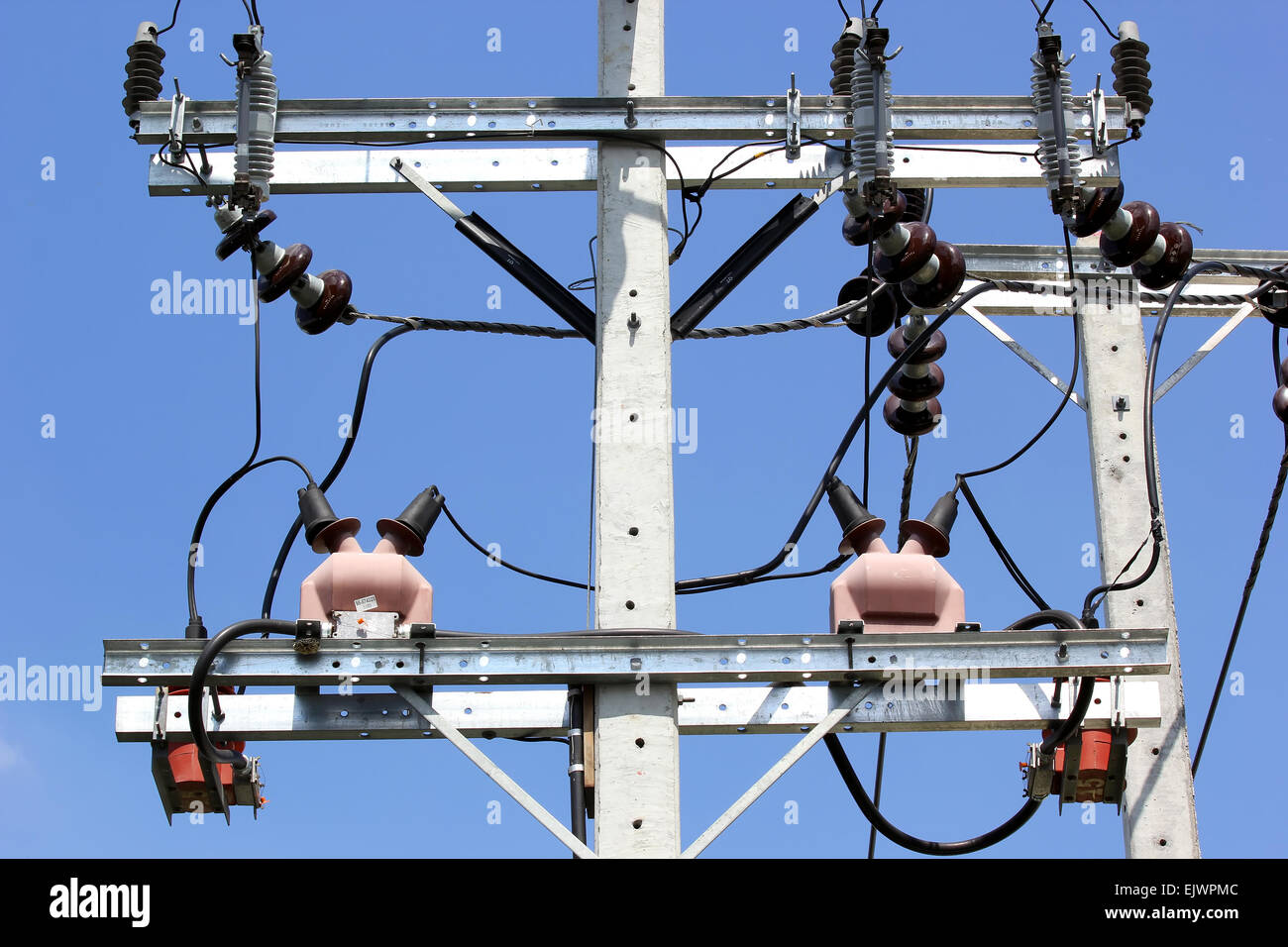 high voltage equipment on an electric pole Stock Photo Alamy