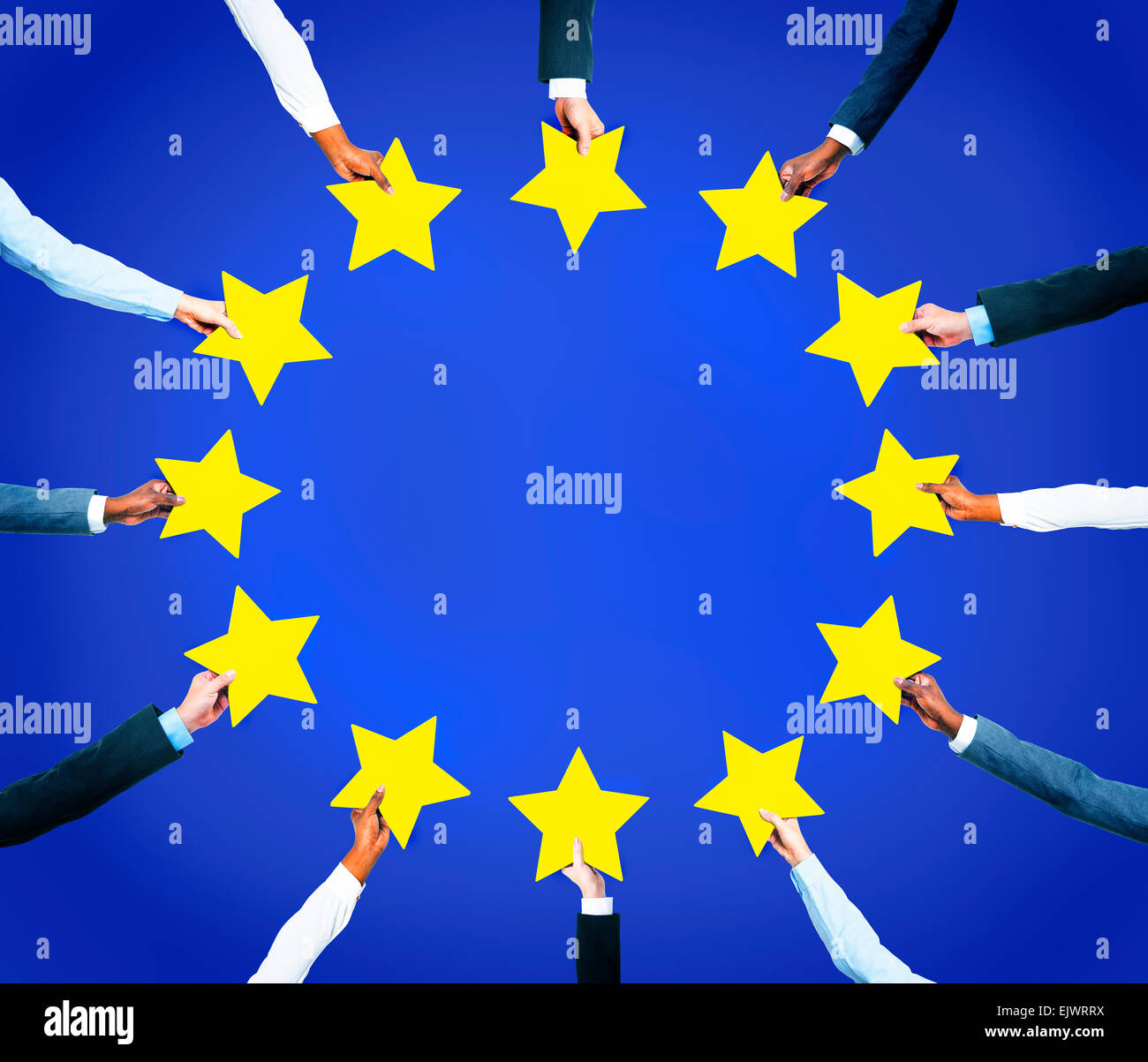 Multi Ethnic Business People s Hands Holding Stars Circularly To Form A