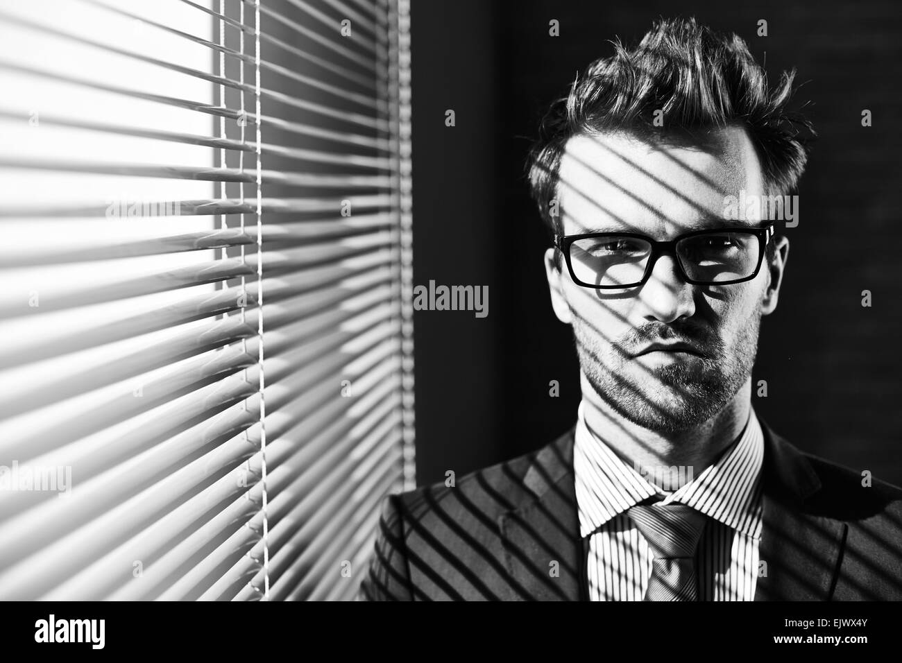Posh businessman in eyeglasses looking at camera Stock Photo