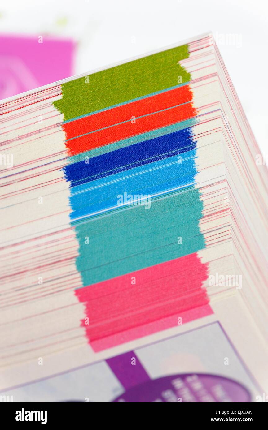 Close up of Color coded indexing on a Argos Catalogue Stock Photo Alamy