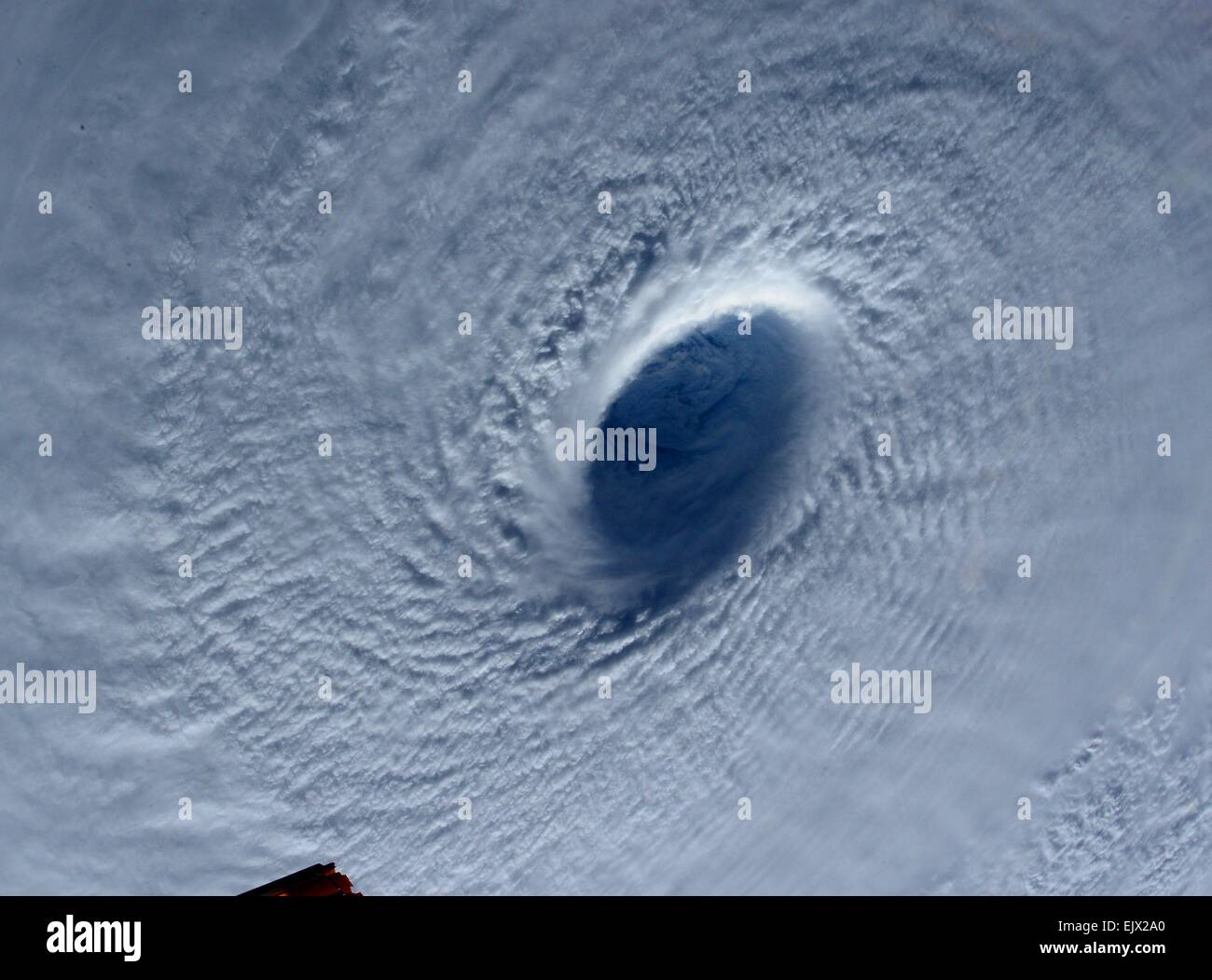 ISS. 31st Mar, 2015. HANDOUT - A picture made available by the Italian astronaut Samantha Cristoforetti on 01 April 2015 shows a close-up of Super Typhoon Maysak's eye taken from the International Space Station (ISS), in space, 31 March 2015. Photo: ESA/NASA/dpa ( Image for in connection with the current reporting.. MANDATORY CREDITS: «Photo: ESA/NASA/dpa».) Credit:  dpa picture alliance/Alamy Live News Stock Photo