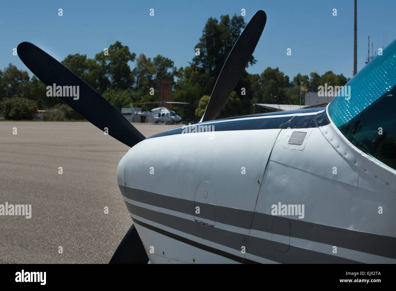 Closeup of the nose of a propeller aircraft parked Stock Photo Alamy
