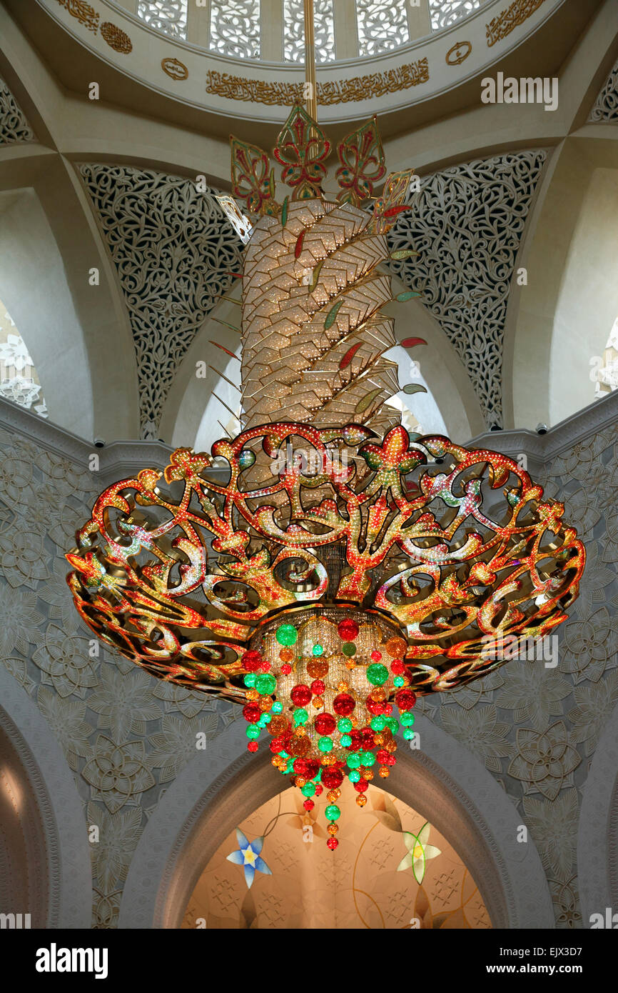 Chandelier in The Sheikh Zayed Grand Mosque interior Abu Dhabi Stock