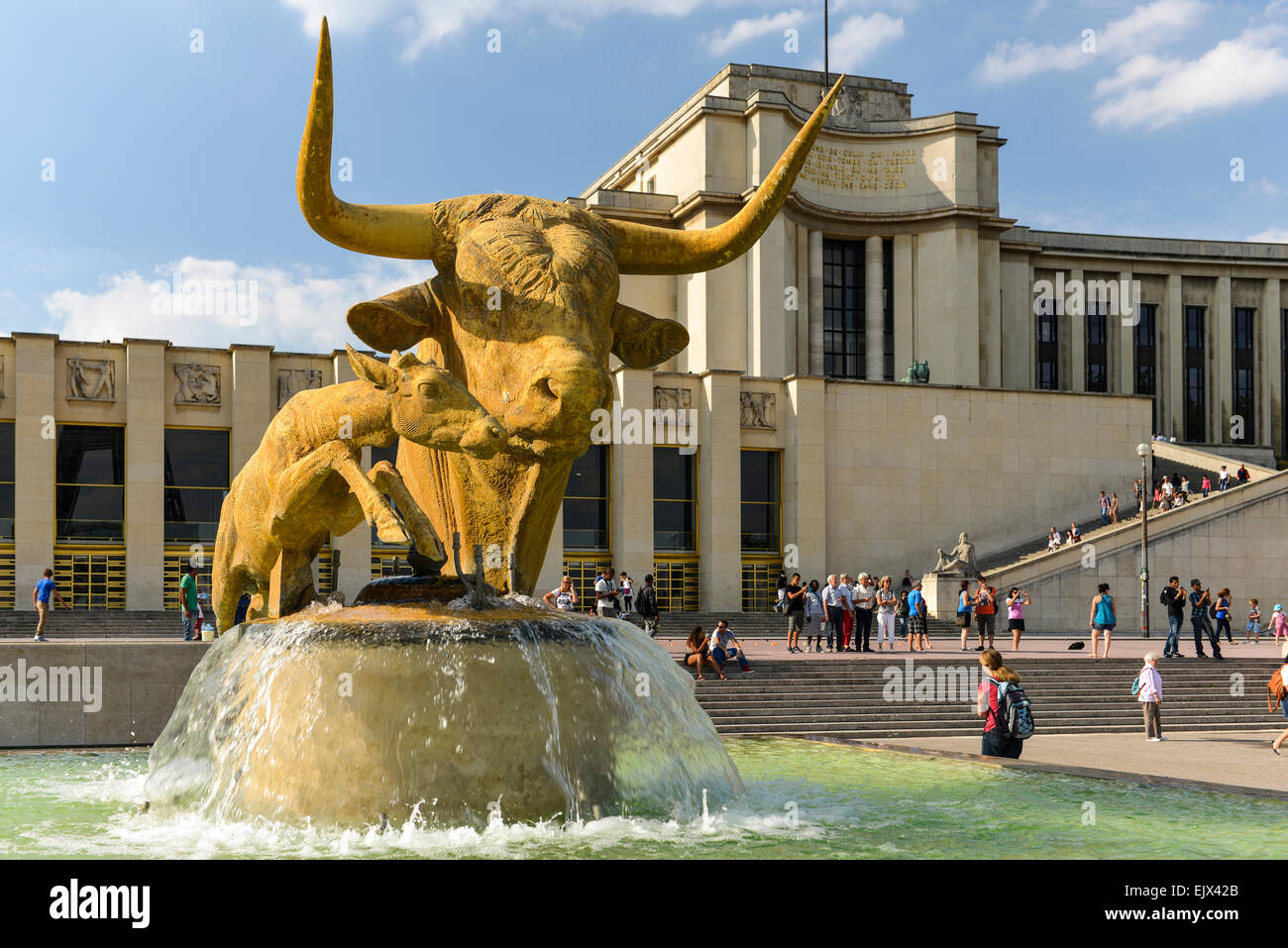 Bronze sculpture of the bull and the deer by Paul Jouve front of the