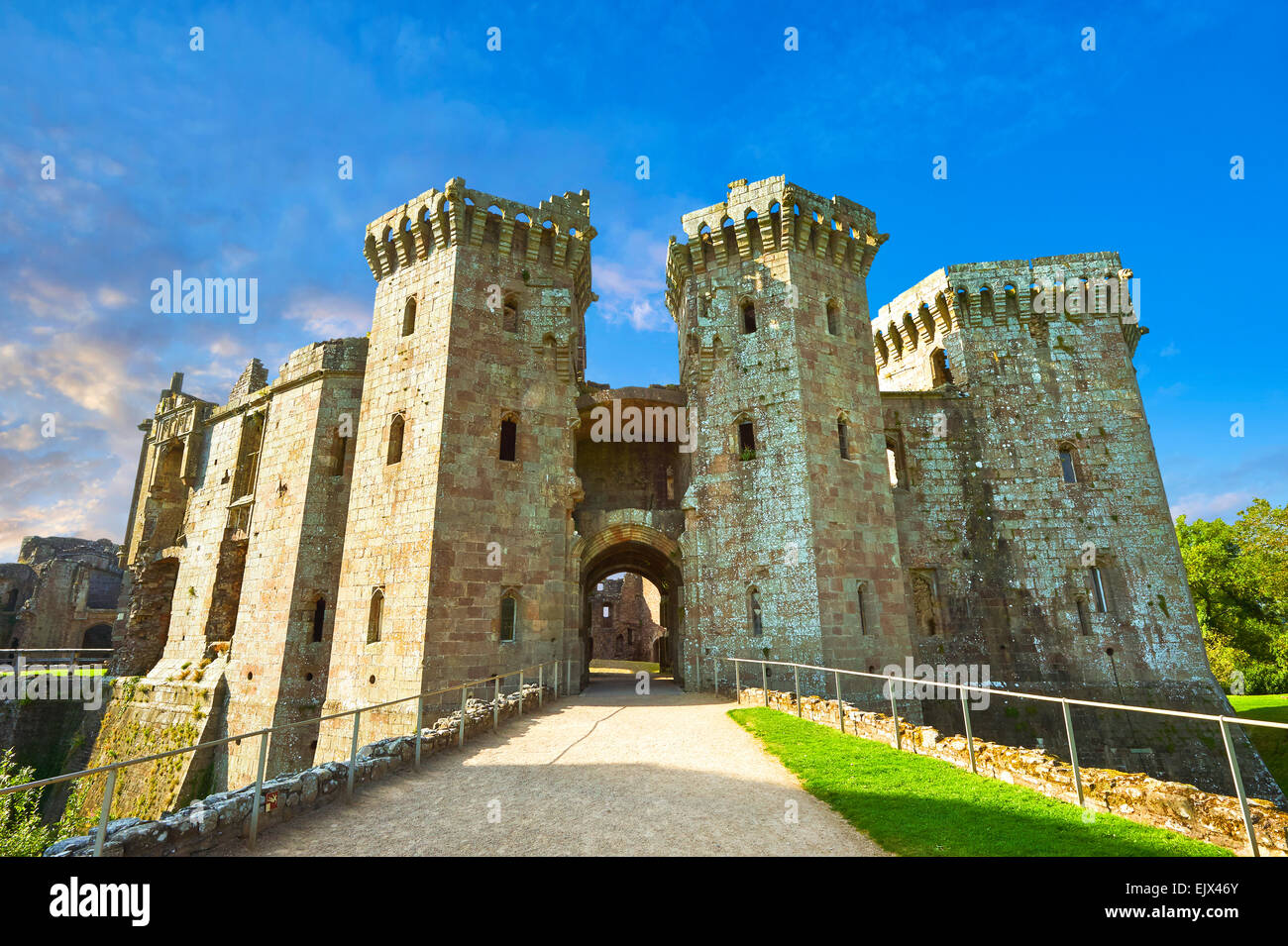 Raglan Castle, Castell Rhaglan, late medieval castle built in the mid 15th century, near the village of Raglan, Monmouthshire Stock Photo