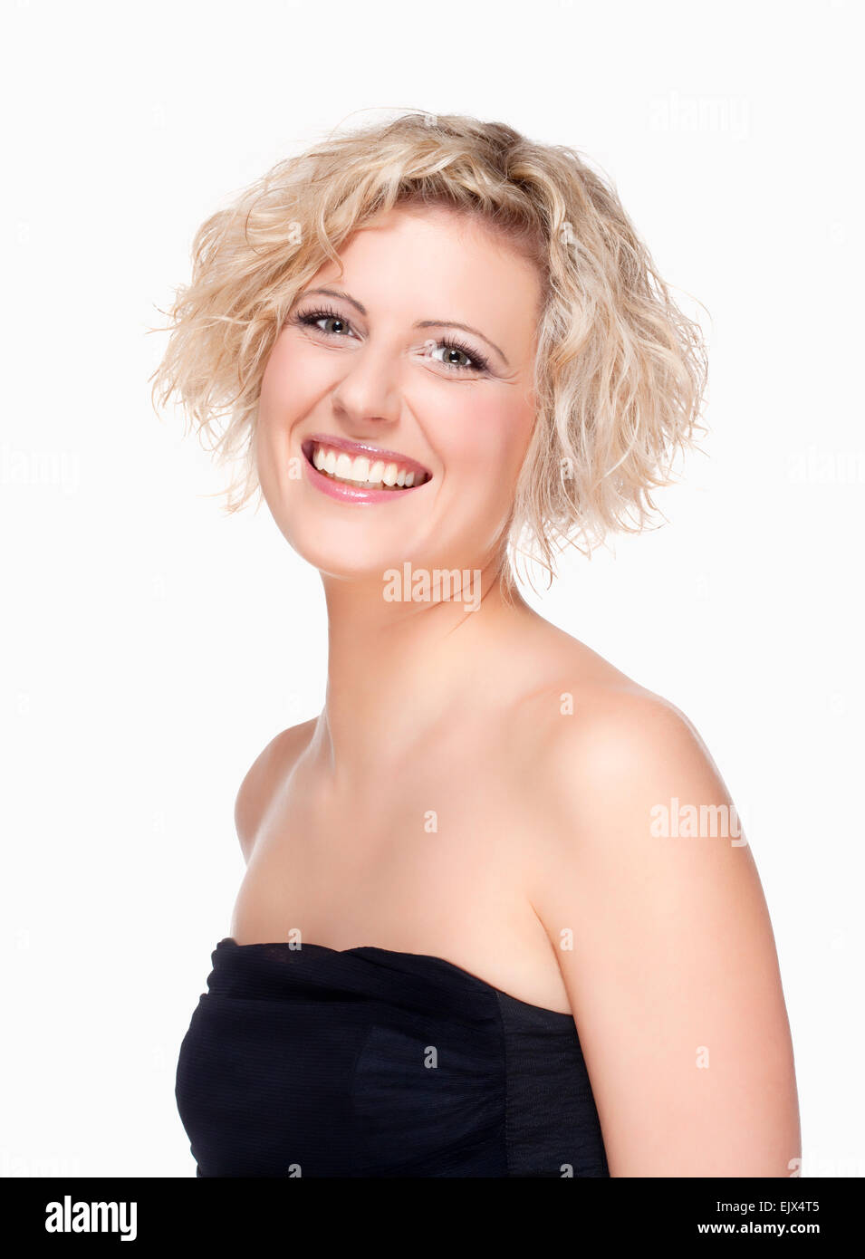 Portrait of a Young Woman with Blond Hair Smiling Stock Photo