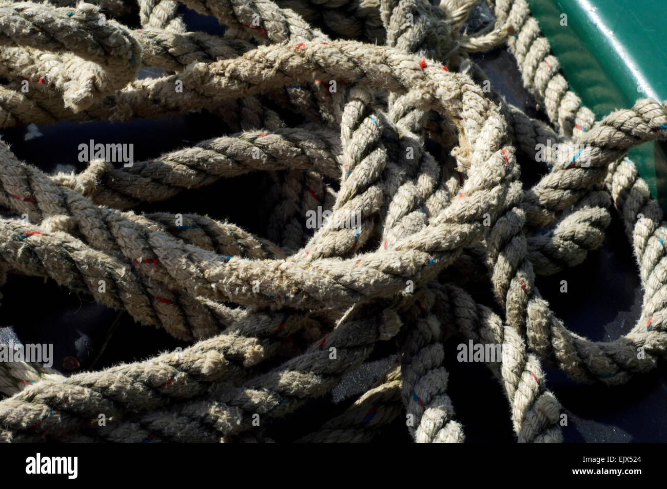 Rope on a canal narrow boat Stock Photo