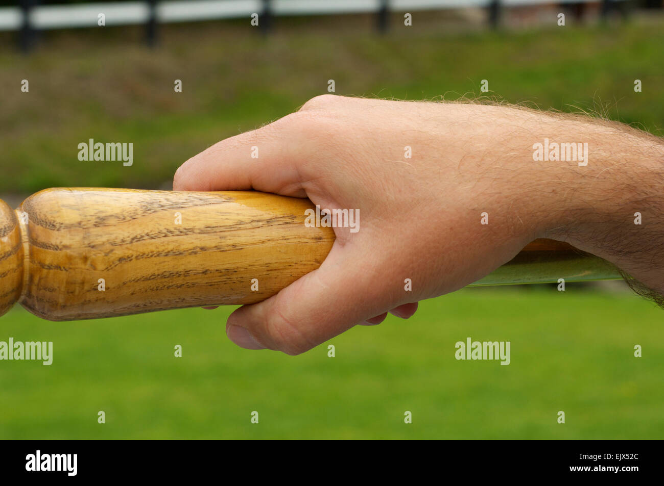 Hand on narrowboat tiller Stock Photo Alamy