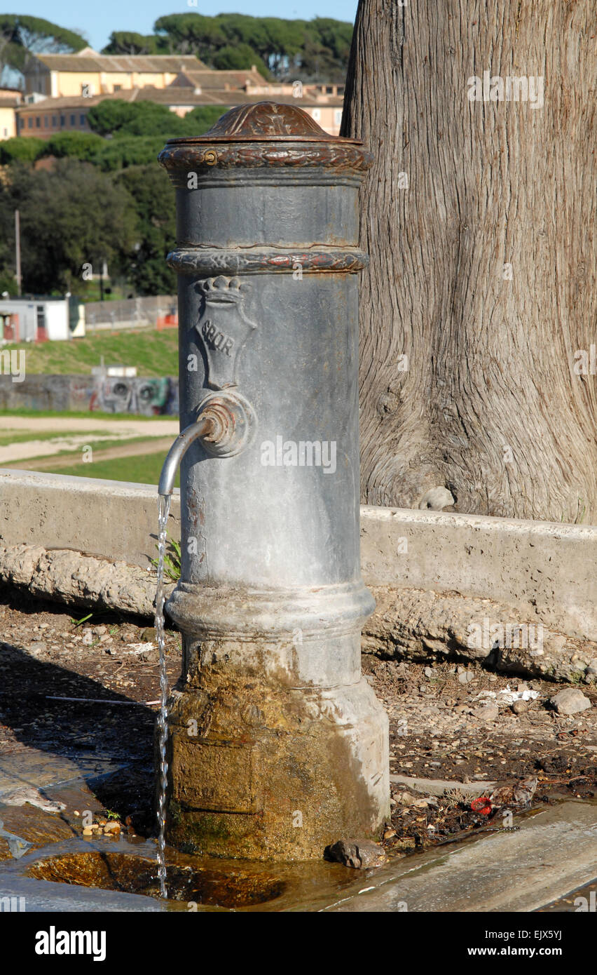 Running water tap in Rome, near to the Circus Maximus Stock Photo