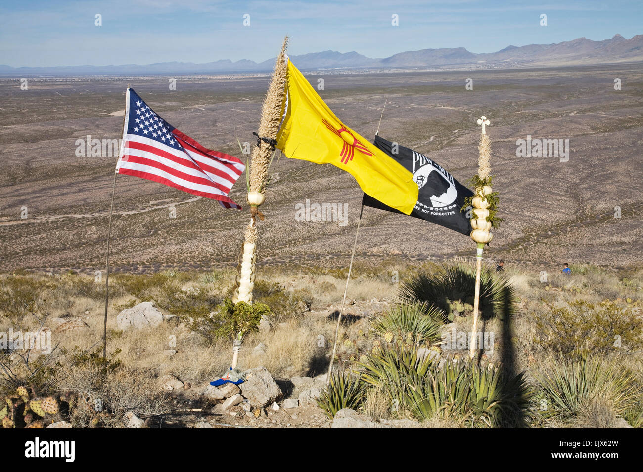 A Us Flag A New Mexico Flag An Mia Flag And A Traditional Staff Stock Photo Alamy