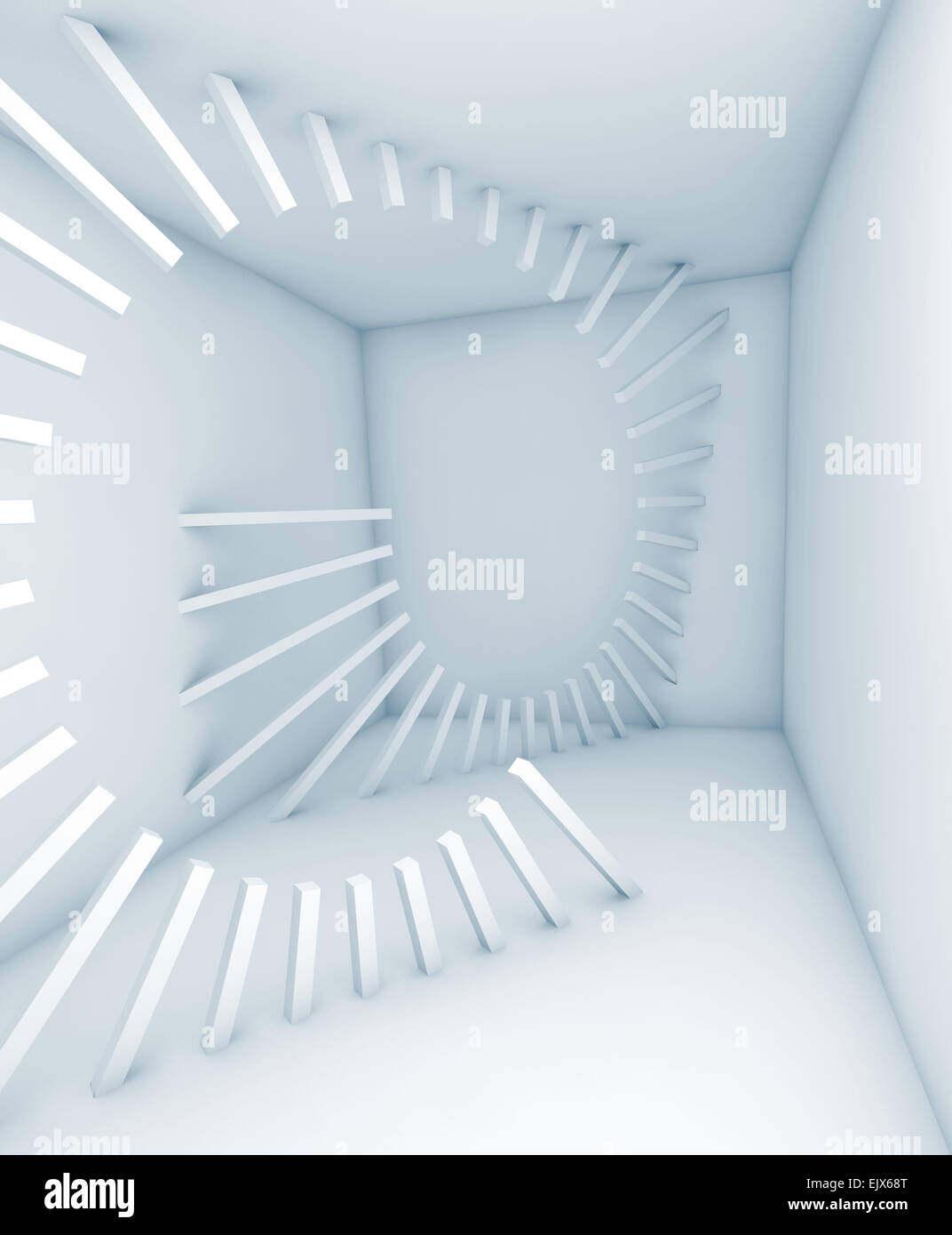 Abstract white empty room interior with helix decoration structure. 3d ...