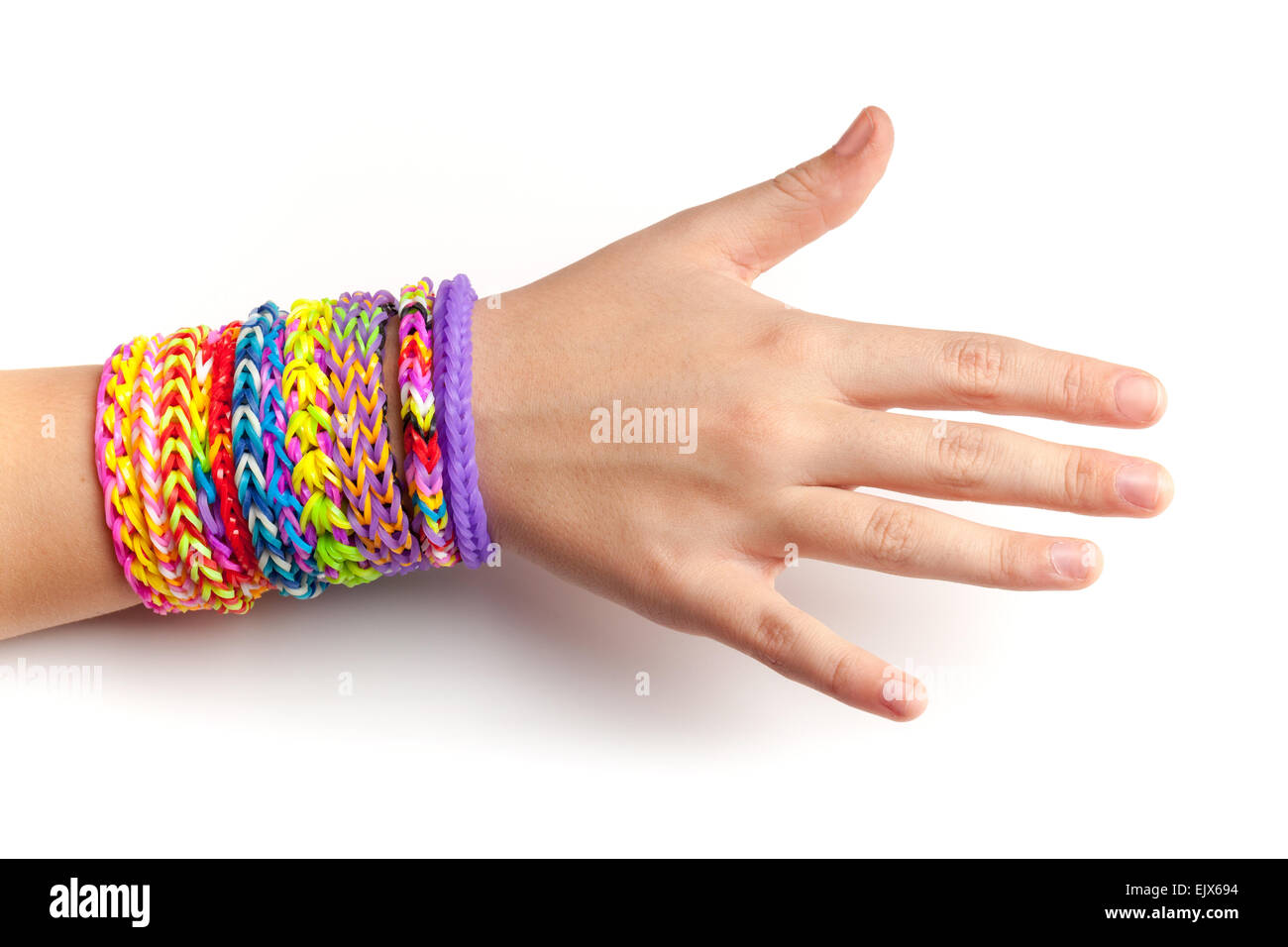 Rainbow rubber band bracelet isolated on white Stock Photo - Alamy