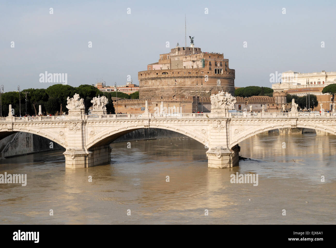 Castel Sant' Angelo and the Ponte Vittorio Emanuele II in Rome. Stock Photo