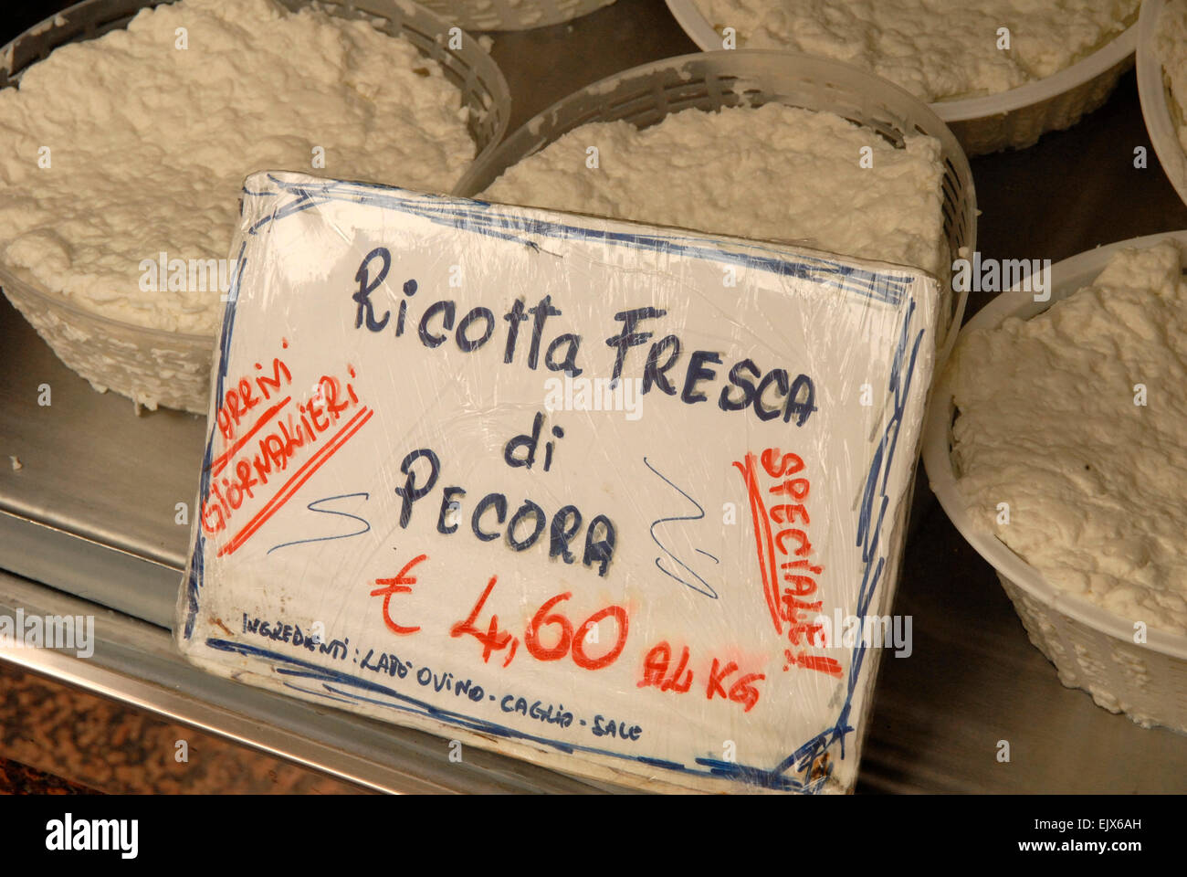 Fresh Ricotta cheese for sale in a shop window in Rome Stock Photo Alamy