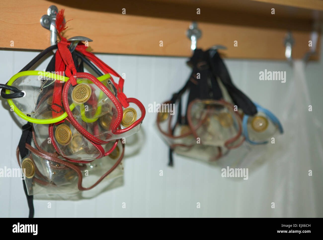 Several googles used for skydiving ready to use Stock Photo