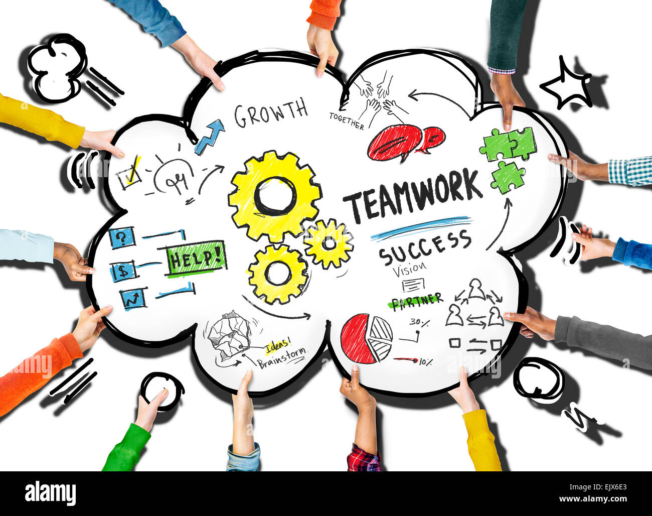 Teamwork Team Together Collaboration People Holding Cloud Concept Stock