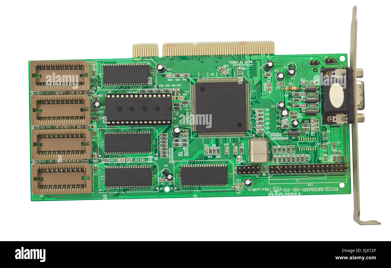 Old green computer PCI display card isolated on white background Stock Photo