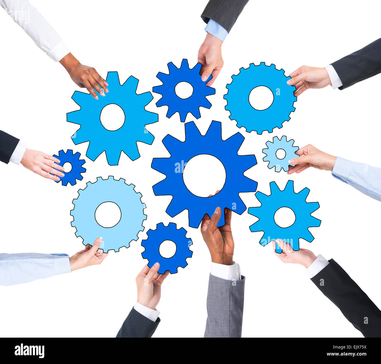 Business People Holding Gears Together Stock Photo Alamy