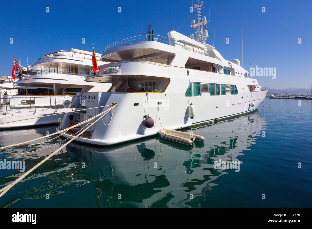 Marbella, Spain September 3, 2014: Lady Haya famous luxury yacht Saudi Royal family arrives at port on September, 3, 2014 in Mar Stock Photo