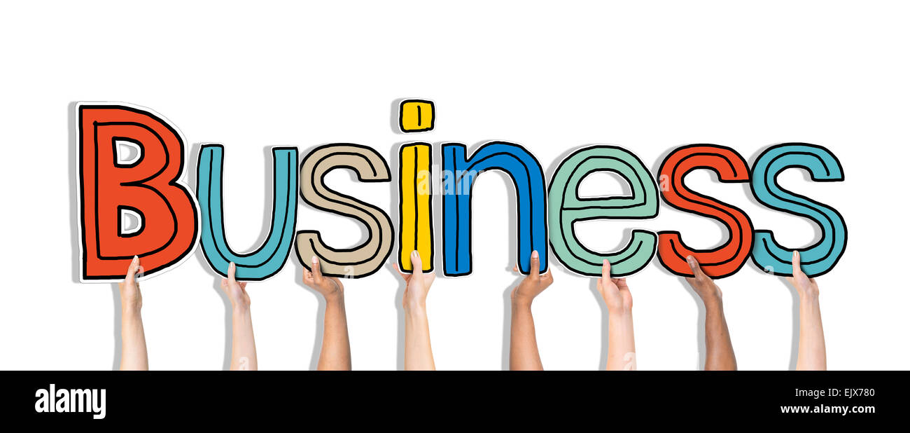 Multi ethnic Group of Hands Holding Word Business Stock Photo - Alamy
