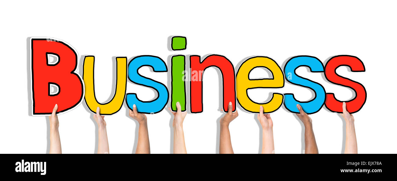Multi ethnic Group of Hands Holding Word Business Stock Photo - Alamy