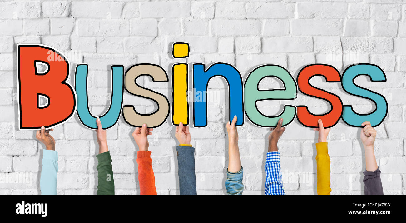 Multi ethnic Group of Hands Holding Word Business Stock Photo - Alamy